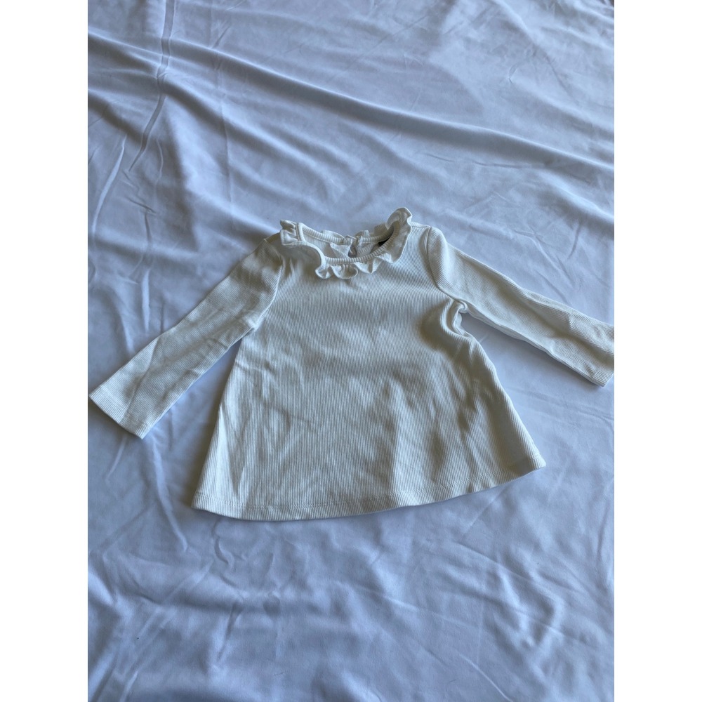 Tahari Baby Girls White Ribbed Ruffle Collar Swing Top Size 6-9M